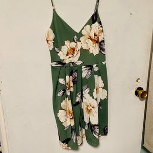 Green floral spaghetti strap dress